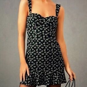 Anthropology Hutch Ditzy Black Floral Bustier Sleeveless Mini Dress XL
